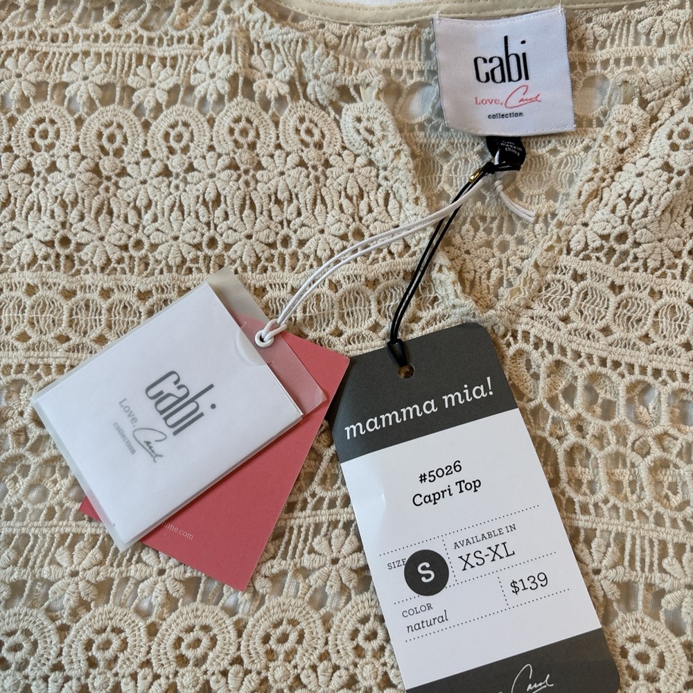 Cabi Love Carol Capri Crochet Lace Top #5026 NWT Natural Ivory 100% Cotton XS-XL - Picture 4 of 7